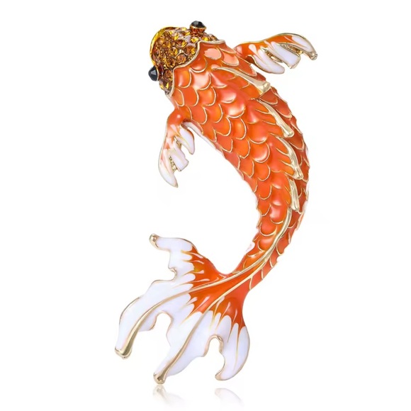 Koi Fish Orange Gold Enamel Brooch – Symbol of Luck & Prosperity - Picture 4 of 7